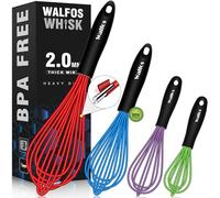 Walfos Whisk, Silicone Whisk Heat Resistant (480°F) Kitchen Whisks Set of 4- Professional Whisks For Cooking Non Scratch, Balloon Egg Wisk Perfect for Frothing, Blending, Beating