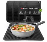 Walfos XXL Silicone Trivet 16 Inch and Trivets Mats 12 Inch, Trivets for Hot Pots and Pans, Heat Resistant Pot Holders Hot Pads for Kitchen Quartz Countertops, Hot Dishes, 5 Pack