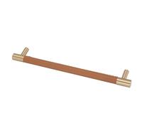 Walfront Cabinet Pulls 224mm, Brass Leather Door Handle Light Brown | Kitchen Drawer Hardware, Nordic Style, 25.7x3.7x1.5cm, Screws Included, Bathroom Wardrobe Fitting