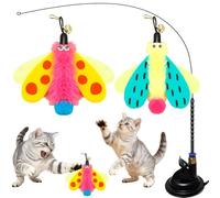 Walfront Cat Toys, Indoor Interactive cat Toys, 4PCS Realistic Flying Insect Toys + 2PCS cat teasers, The Base can fix The cat to Play Automatically