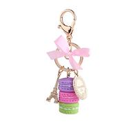 Walfront Colorful Macaroon Keychain Cute Alloy Eiffel Tower Keyring Bag Pendant Car Charm Decoration Purse Handbag Accessories Cake Shaped Key Chain Gift for Women(Purple)