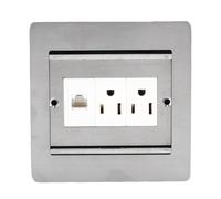 Walfront Concealed Floor Outlet 2 X 3 Prong and LAN Port Sliding Door Embedded Floor Socket Stainless Steel PC Material for Kitchen Living Room Office