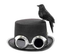 Walfront Halloween Hat with Crow Decor, Non-Woven Fabric Top Hat Steampunk Accessories for Metal Music Festivals and Halloween Parties