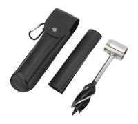 Walfront Hand Auger Wrench Set Stainless Steel Portable Tool (Black PU | Manual Auger, Wood Drill Bit, Hardened Stainless Steel, Belt Attachable Pouch, Wilderness Crafting, Fishing Trap Making