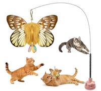 Walfront Interactive Cat Toy - Butterfly Teaser Wand with Pink Flower Suction Cup, Self-Play Toy for Kittens & Adult Indoor Cats, Durable Elastic Stick for Exercise & Boredom Relief