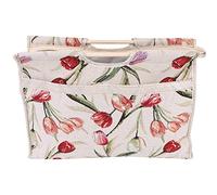 Walfront Red Flower Knitting Bag Yarn Organizer with Wood Handle for Knitting Needles Sewing Tools