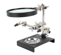 Walfront Magnifier Soldering Holder, Steel Helping Hands with 6X Glass Lens 90mm, Adjustable Metal Clips and Tray for Electronics Repair, Model Assembly, Jewelry and Craft Work