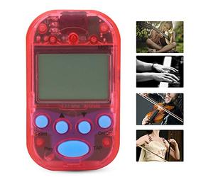 Walfront Metronome for Guitar Mini Tempo Digital Piano Beat Tap M50 Multifunctional Clamp/Holder On Chord Speaker Portable Earphone Jack Music Device Timer, with Test Tempo, Double Channel (Red)