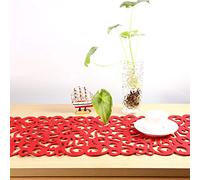 Walfront Rectangle Hollow Out Felt Placemat, Table Mat Table Runner, 40 X 11 Inch Tablecloth Household Desk Table Mat for Home Kitchen Decoration Washable (Red)