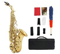 Walfront Soprano Saxophone Bb Bend Althorn Soprano Sax Wind Instruments with Case Gloves Cleaning Cloth Belt Alto Saxophone Elegant Pearl White Buttons (GOLD)