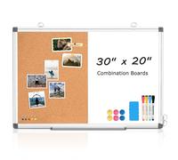 WALGLASS Combination Magnetic White Board & Cork Board, 20"x30" Cork Board White Board Combo for School, Office&Home, Dry Erase Board Bulletin Board with Removable Tray, Pins, Eraser, Markers&Magnets