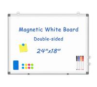 WALGLASS Double-Sided White Board, 24" x 18" Dry Erase Board Magnetic Whiteboard for Wall, Hanging Mounted Whiteboard Silver Aluminium Frame for Home, School, Office, Kitchen