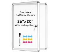 WALGLASS Enclosed Bulletin Board, 26"x20" Lockable Display Case Outdoor Weatherproof Whiteboard, Silver Aluminium Frame, Rectangular, Glossy Finish