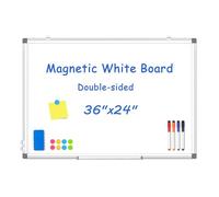 WALGLASS Magnetic White Board, 36" x 24" Double-Sides Dry Erase White Board for Wall, Hanging or Mounted Whiteboard, Horizontal or Vertical, Silver Aluminium Frame, Home, School, Office, Kitchen