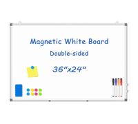 WALGLASS Magnetic White Board, 36" x 24" Double-Sides Dry Erase White Board for Wall, Hanging or Mounted Whiteboard, Horizontal or Vertical, Silver Aluminium Frame, Home, School, Office, Kitchen