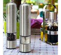 Walgreen Duffy Electric Salt and Pepper Mill Grinder Set Brushed Stainless Steel Finish, Ceramic Mechanism Great for Rock Salt, Pepper, Dried Herbs, Spices, No Shaker Pots Mess, Silver