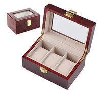 Walgreen Xample® Watch Display Box Jewelry Box Lockable Leather Storage Case with Top Display Glass 3 Compartments