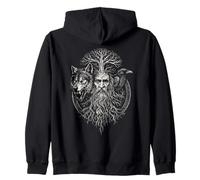 Walhalla Odin Raven Wolf Tree of Life Viking Zip Hoodie