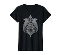 Walhalla Ravens Odins Runes Valknut Wotan's Knot Viking Value Graphic T-Shirt, Women, Black, M