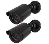 WALI Bullet Dummy Fake Camera, Surveillance Security CCTV Dome Camera, Indoor Outdoor Dummy Camera with One LED Light and Security Alert Sticker Decals (TC-B2), 2 Packs, Black