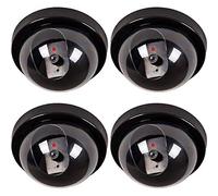 WALI Dummy Fake Security CCTV Dome Camera with Flashing Red LED Light with Security Alert Sticker Decals for Home Security, 4 Packs, Black (SD-4)