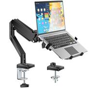 WALI Single Arm Laptop and Monitor Desk Mount for 17" Notebook and Up to 32" Screen, 2-in-1 Adjustable Gas Spring Monitor Arm with Laptop Tray, VESA 75x75 100x100, Holds 10-12kg, Black (GSMP001NLP)