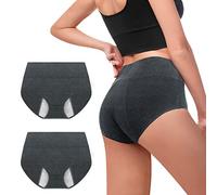 Walifrey Period Pants, Menstrual Underwear for Women, Cotton Knickers Multipack with Leakproof Crotch for Heavy Flow Extra Protection 2pack S Dark Grey