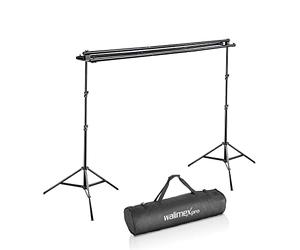 Walimex pro 3-fold background system 145-290cm I for up to 3 screens made of paper & fabric I stable photo background system for studio & mobile I for photography, video & green screen I