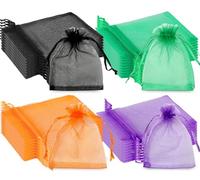 Waline 120 Pcs Halloween Treat Bags - Organza Drawstring Party Gift & Favor Supplies in Orange, Purple, Green, Black Sheer Mesh Bags for Candy, Jewelry, Birthday, Baby Shower