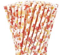 Waline 200Pcs Fall Thanksgiving Paper Straws - Maple Leaf Disposable Straws in Orange, Yellow, Autumn Colors for Fall Thanksgiving Party Supplies