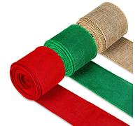 Waline 30 Yard Christmas Wired Edge Burlap Wrapping Ribbon 2.5 Inch Red Green Natural Craft Rustic Decorative Ribbon for Gift Wrapping Wreath Floral Arrangement Bow