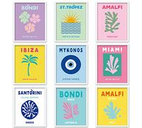 Waline 9Pcs Preppy Travel Wall Art Prints - Abstract Aesthetic Minimalist Unframed Art Posters for Living Room, Teen Girls Bedroom, College Dorm Decor, 8x10