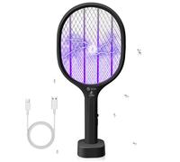 Walizard 2 in 1 Fly Zapper Electric: Electric Fly Swatter Bug Zapper Racket Bat Electronic Mosquito Insect Killer Indoor USB Rechargeable 3000V