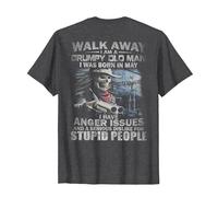Walk Away I Am A Grumpy Old Man I was Born in May (on Back) T-Shirt, Men, Dark Heather Grey, 5X-Large