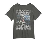Walk Away I Am A Grumpy Old Man I was Born in May (on Back) T-Shirt, Women's Plus, Asphalt Grey, 1X