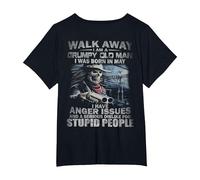 Walk Away I Am A Grumpy Old Man I was Born in May (on Back) T-Shirt, Women's Plus, Black, 1X