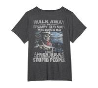 Walk Away I Am A Grumpy Old Man I was Born in May (on Back) T-Shirt, Women's Plus, Dark Heather Grey, 1X