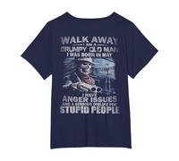 Walk Away I Am A Grumpy Old Man I was Born in May (on Back) T-Shirt, Women's Plus, Navy Blue, 2X