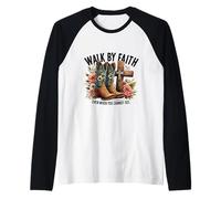 Walk by Faith 2 Corinthians 5:7 Cowboy Boots Christian Desi Raglan Baseball Tee