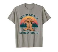Walk By Faith In Cowboy Boots Hat Vintage Western Country T-Shirt