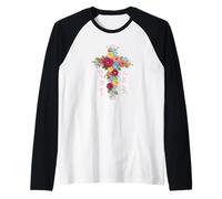 Walk by Faith Not by Sight Floral Crochet Style Cross Raglan Baseball Tee