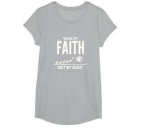 Walk by Faith Not by Sight Inspirational Christian Quote T-Shirt, Girls, Heather Grey, Medium