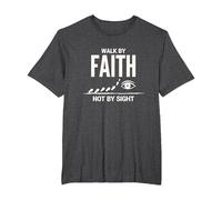 Walk by Faith Not by Sight Inspirational Christian Quote T-Shirt, Men's Big and Tall, Dark Heather Grey, 2X Tall