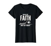 Walk by Faith Not by Sight Inspirational Christian Quote T-Shirt, Women, Black, L