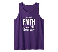 Walk by Faith Not by Sight Inspirational Christian Quote Tank Top, Men, Purple, M