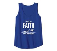 Walk by Faith Not by Sight Inspirational Christian Quote Tank Top, Women, Royal Blue, L