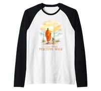 Walk for Peace Monks with Aloka Dog Minimalist Zen Art Raglan Baseball Tee