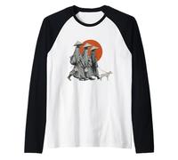 Walk for Peace Monks with Aloka Dog Minimalist Zen Art Raglan Baseball Tee