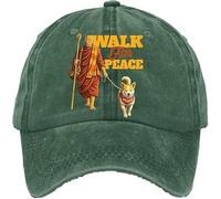 Walk for Peace Monks with Aloka Dog Print Baseball Cap, Retro Denim Style, Funny Graphic Hat (Green)