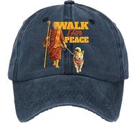 Walk for Peace Monks with Aloka Dog Print Baseball Cap, Retro Denim Style, Funny Graphic Hat (Navy)